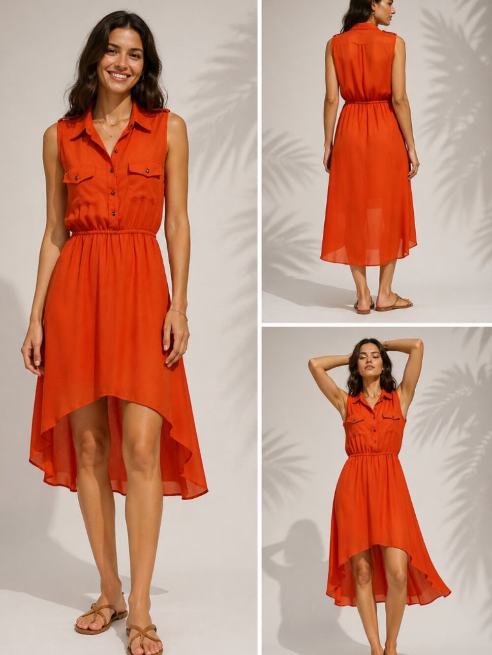 Paper Doll Women’s Orange Sleeveless Hi-Low Women’s Midi Dress Size L - Picture 11 of 11